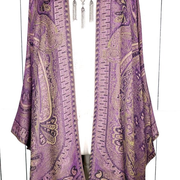 Tan purple tribal paisley pashmina kimono cover up - Picture 2 of 7